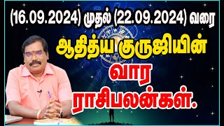 1609202422092024WEEKLY PREDICTIONSADITYA GURUJI RASIPALANadityaguruji jodhidam [upl. by Yraeht]