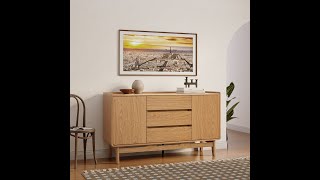 Summer Oak 55Inch Wide Sideboard Cabinet with 3Drawers WHIF2245 Assembly [upl. by Wera]