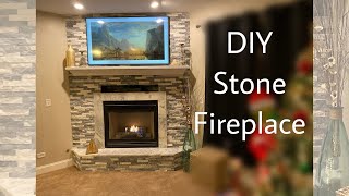 DIY Stone Fireplace Remodel w Marble Hearth [upl. by Elletnahs18]