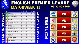 PREMIER LEAGUE FIXTURES  Matchweek 11  EPL Table Standings Today  EPL Fixtures Today 202425 [upl. by Cindy]