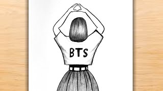 Easy BTS Drawing  BTS Girl Drawing  Pencil Sketch of BTS Army [upl. by Mitchael]