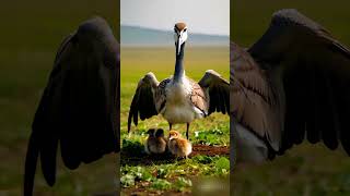 A beautiful Bustard mother bird and Chicks in Open Steppe in Summer Rain birds nature cute [upl. by Maje]