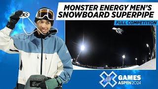 Monster Energy Men’s Snowboard SuperPipe FULL COMPETITION  X Games Aspen 2024 [upl. by Elawalo]