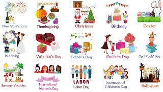 Holidays and Special Events Vocabulary Words  List of Holidays in English [upl. by Lari]