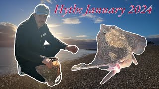 Sea fishing UK at Hythe January 2024 catching Thornback Ray Dab Whiting and Dogfish no Bass [upl. by Esidnac]