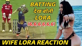 Russell Wife Jassym Lora Reaction on Russell Batting Against PKBS KKRvs PKBS IPL 2022 [upl. by Moyra]