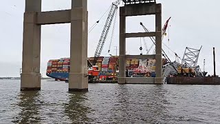 BALTIMORE 19 April 2024 The wreck of the Francis Scott Key Bridge and the cargo ship MV Dali [upl. by Faruq326]