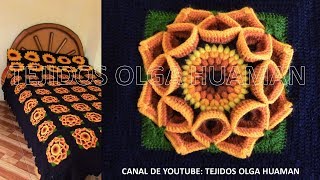 Cuadrado a muestra de flor a crochet para colchas en punto garbanzos y puntos altos [upl. by Mcmurry709]