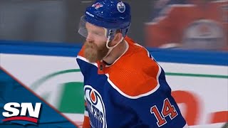 Mattias Ekholm Blasts Slapshot To Record First Playoff Goal With Oilers [upl. by Adnara387]