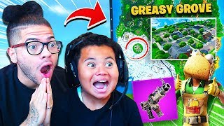 Greasy Grove RETURNS to Fortnite quotFAZE KAYLENquot MY LITTLE BROTHER GETS 19 KILLS UNVAULTED SMG OP [upl. by Narih]