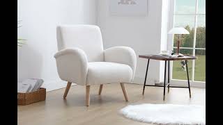 Wahson Fauteuil de Salon Moderne Adulte en Bouclette Fauteuil Chambre avec Pied Bois [upl. by Lakim309]