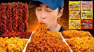 ASMR MUKBANG SPICY FIRE NOODLES CHALLENGE Black Bean 2X Nuclear Carbonara Curry Cheese Corn [upl. by Ninette427]