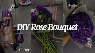 DIY ROSE BOUQUET  super easy tutorial glitter roses and ribbon [upl. by Azzil]