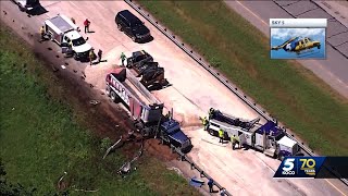 Northbound I35 closed in McClain County after overturned trailer spills 25 tons of gravel OHP says [upl. by Silva567]