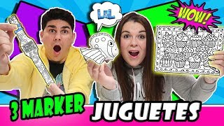 3 MARKER CHALLENGE Pintamos relojes puzzle y peluche con 3 ROTULADORES  LOL Retos Divertidos [upl. by Mccoy]