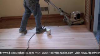 Refinishing hardwood floors Applying Stain with Buffer [upl. by Cathe]