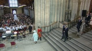 Royal trumpet fanfare as the Queen and her family arrive at Westminster Hall for lunch [upl. by Gillmore803]