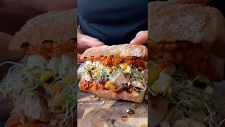 Roasted Harissa Chicken with romesco spread 👀 recipes chickensandwich sandwiches asmr fyp [upl. by Analihp]