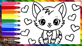 Dessiner Et Colorier Un Chat Mignon 🐱 🐈❤️🧡💛💚💙💜🌈 Dessins Pour Les Enfants [upl. by Ollehto]