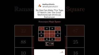 Ramanujans Magic Square ⬛  Aaditya Shorts  ramanujanattitudevideo mathematics predictions [upl. by Olifoet]