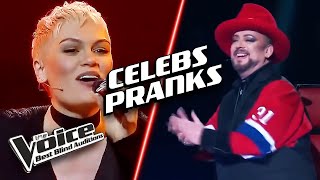 Unexpected CELEBRITY PRANKS on The Voice [upl. by Colline277]