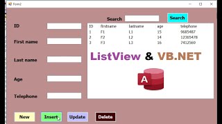 VBNET tutorial insert update delete and search in listview with MS Access database [upl. by Osi]