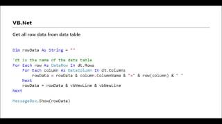 VBNET  Get all row data from data table [upl. by Victor]