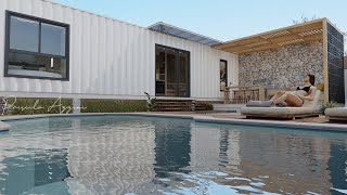 Shipping Container House with Pool  Tiny House Tour [upl. by Houlberg]