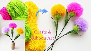 Easy Woolen Flower Making Idea  How to Make Beautiful Flower with Yarn  Amazing Woolen Crafts [upl. by Baalbeer]