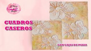 COMO HACER CUADROS DECORATIVOS CON CARTON CAJAS DE PIZZA [upl. by Cul797]