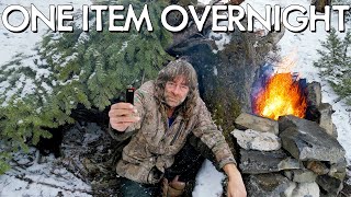 One Item Survival Challenge  Solo Winter Overnight Shelter Build  No Food No Water [upl. by Yc372]