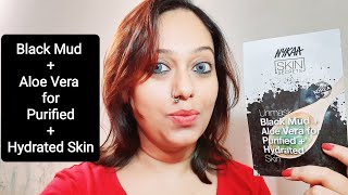 NYKAA SKIN SECRETS sheet mask Honest review amp demo Black MudAloe Vera for PurifiedHydrated Skin [upl. by Sumahs]