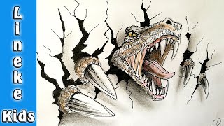 3D tekenen Zo teken je een Dinosaurus  T Rex gat in papier [upl. by Casilda]