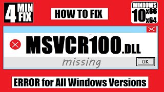 How To Fix The program cant start because MSVCR100dll is Missing Error Windows 10 64Bit32bit [upl. by Sugihara]