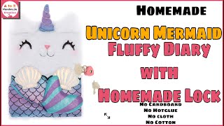 DIY Fluffy Lock Diary at homehow to make homemade unicorn fluffy diary with homemade lock [upl. by Busby]