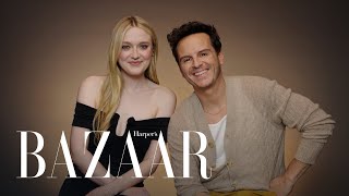 Dakota Fanning amp Andrew Scott Quiz Each Other on Their Careers  All About Me  Harpers BAZAAR [upl. by Einamrej]