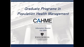 Graduate Programs in Population Health Management Fall 2024 Information Session [upl. by Jael]