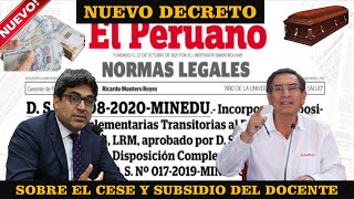 SUBSIDIO POR LUTO Y SEPELIO DOCENTE ✅ NUEVO DECRETO SUPREMO D S N° 008  2020 MINEDU [upl. by Gannon]