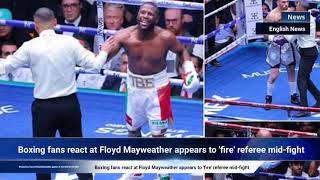 Boxing fans react at Floyd Mayweather appears to fire referee midfight [upl. by Helali725]