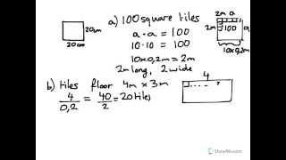 Year 8 9 Calculate cost of tiles to cover a floor 4mx3m each tile is 20cm squared [upl. by Dolly]