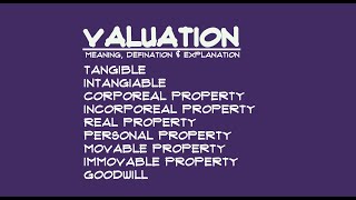 Valuation Basic Terminology  Tangible  Intangible  Corporeal  Incorporeal  Real Property [upl. by Chapland]