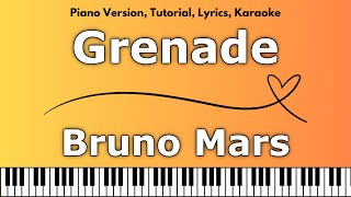 Bruno Mars  Grenade Piano Version Tutorial Lyrics Karaoke [upl. by Yromas]