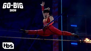 Go Big Show The Daredaughter Annaliese Nock Walks A Tightrope On Fire Blindfolded Clip  TBS [upl. by Sylvie809]