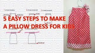 How to make pattern and sew a simple pillowcase dress for little girls using portable mini sewing ma [upl. by Aiuqes]