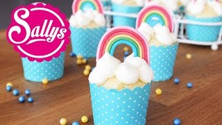 Regenbogenmuffins  Muffins mit RegenbogenDekoration aus Modellierschokolade  Sallys Welt [upl. by Glimp460]