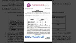 NOTICE RELEASED  PhD ADMISSION  CENTRAL UNIVERSITY  20242025  DIKSHA MAAM  DNA ACADEMY [upl. by Herates455]