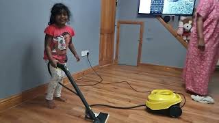 Karcher SC3 Steam cleaning Laminate floor by little girl [upl. by Aneeuqal]