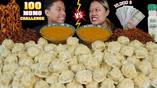 100 MOMO eating in 5 MINUTES challenge with my brother  100 momos and black bean noodles Mukbang 🔥 [upl. by Whiney]