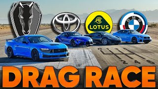 2024 Mustang Dark Horse vs Lotus Emira M2 Supra Camaro Challenger — Cammisa Ultimate Drag Race [upl. by Huttan163]