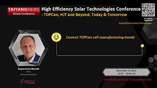 Raymond De Munnik SEMCO Smartech Current TOPCon Cell Manufacturing Trends [upl. by Klos]